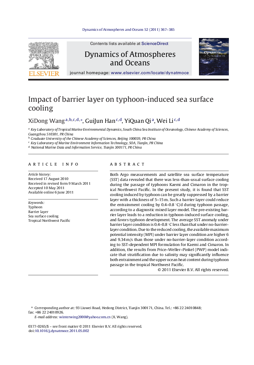 Impact of barrier layer on typhoon-induced sea surface cooling