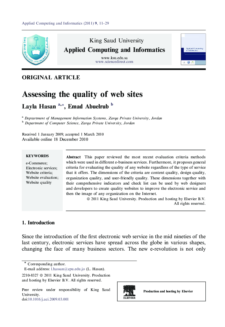 Assessing the quality of web sites