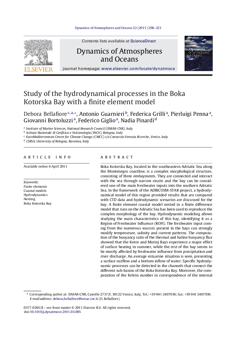 Study of the hydrodynamical processes in the Boka Kotorska Bay with a finite element model