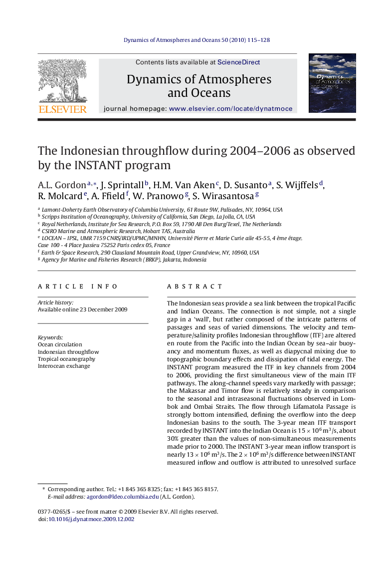 The Indonesian throughflow during 2004–2006 as observed by the INSTANT program