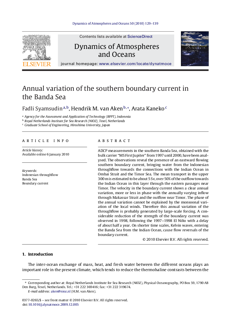 Annual variation of the southern boundary current in the Banda Sea