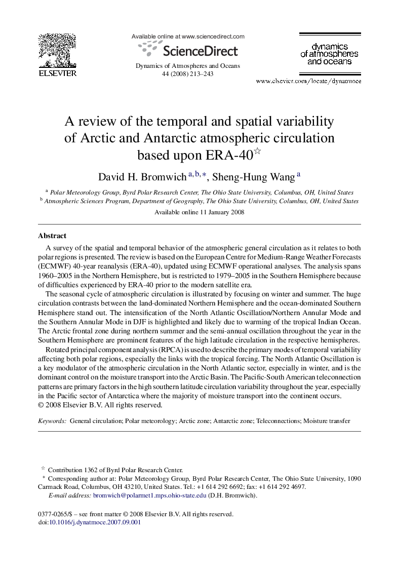 A review of the temporal and spatial variability of Arctic and Antarctic atmospheric circulation based upon ERA-40 