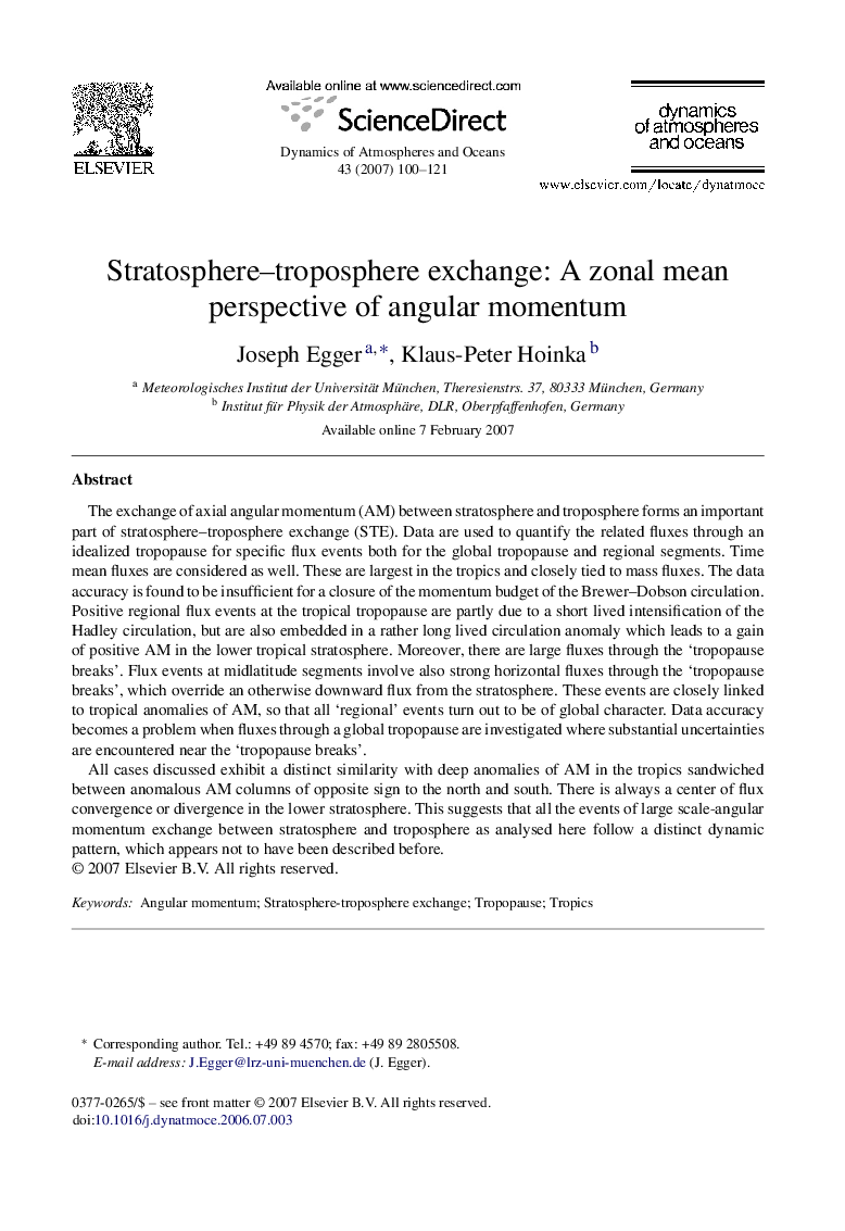 Stratosphere–troposphere exchange: A zonal mean perspective of angular momentum