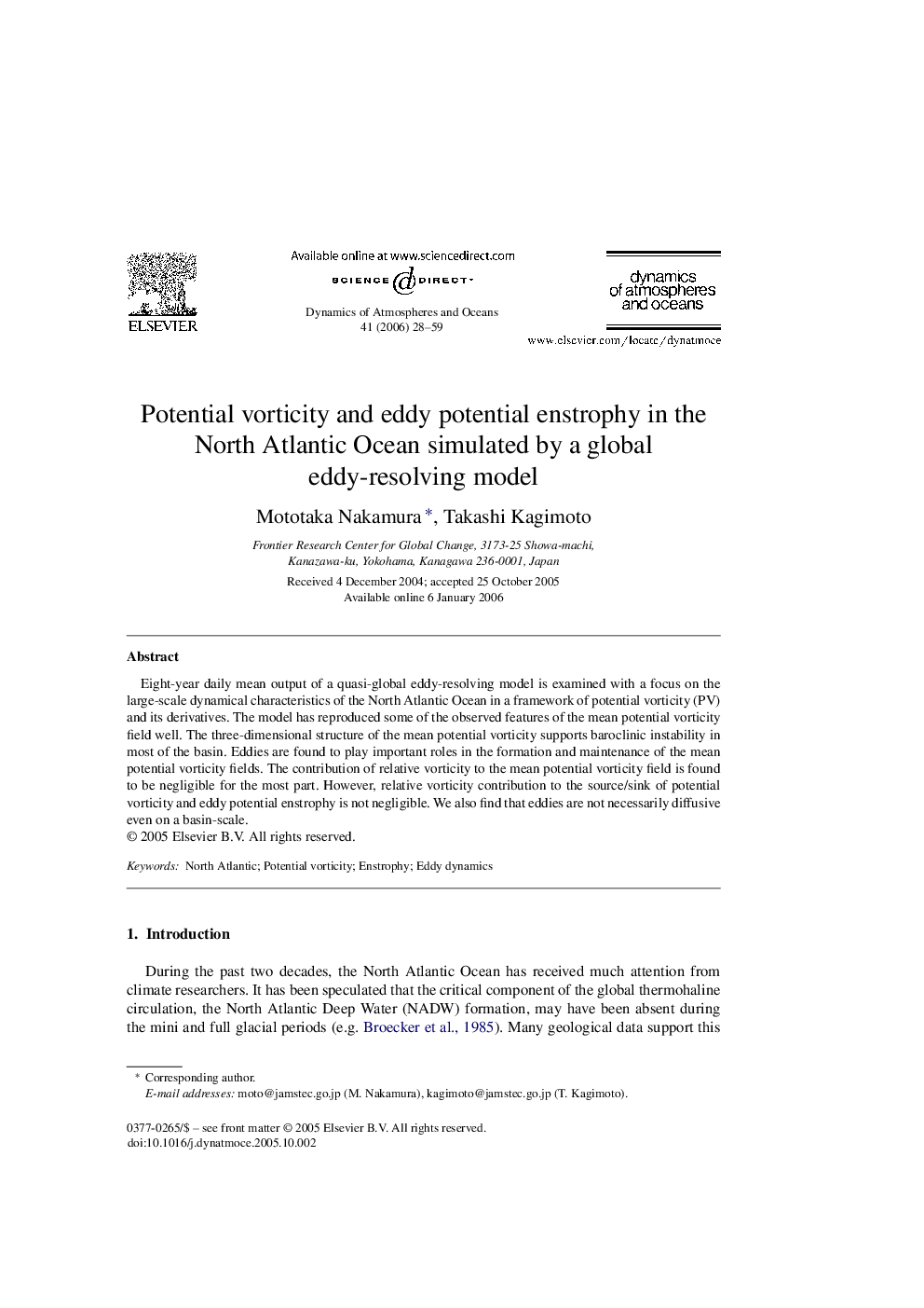 Potential vorticity and eddy potential enstrophy in the North Atlantic Ocean simulated by a global eddy-resolving model