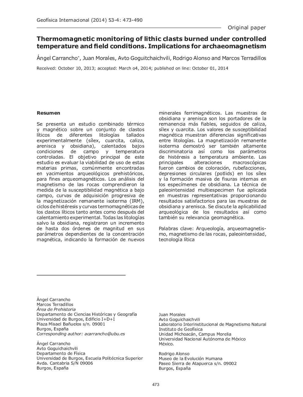 Thermomagnetic monitoring of lithic clasts burned under controlled temperature and field conditions. Implications for archaeomagnetism