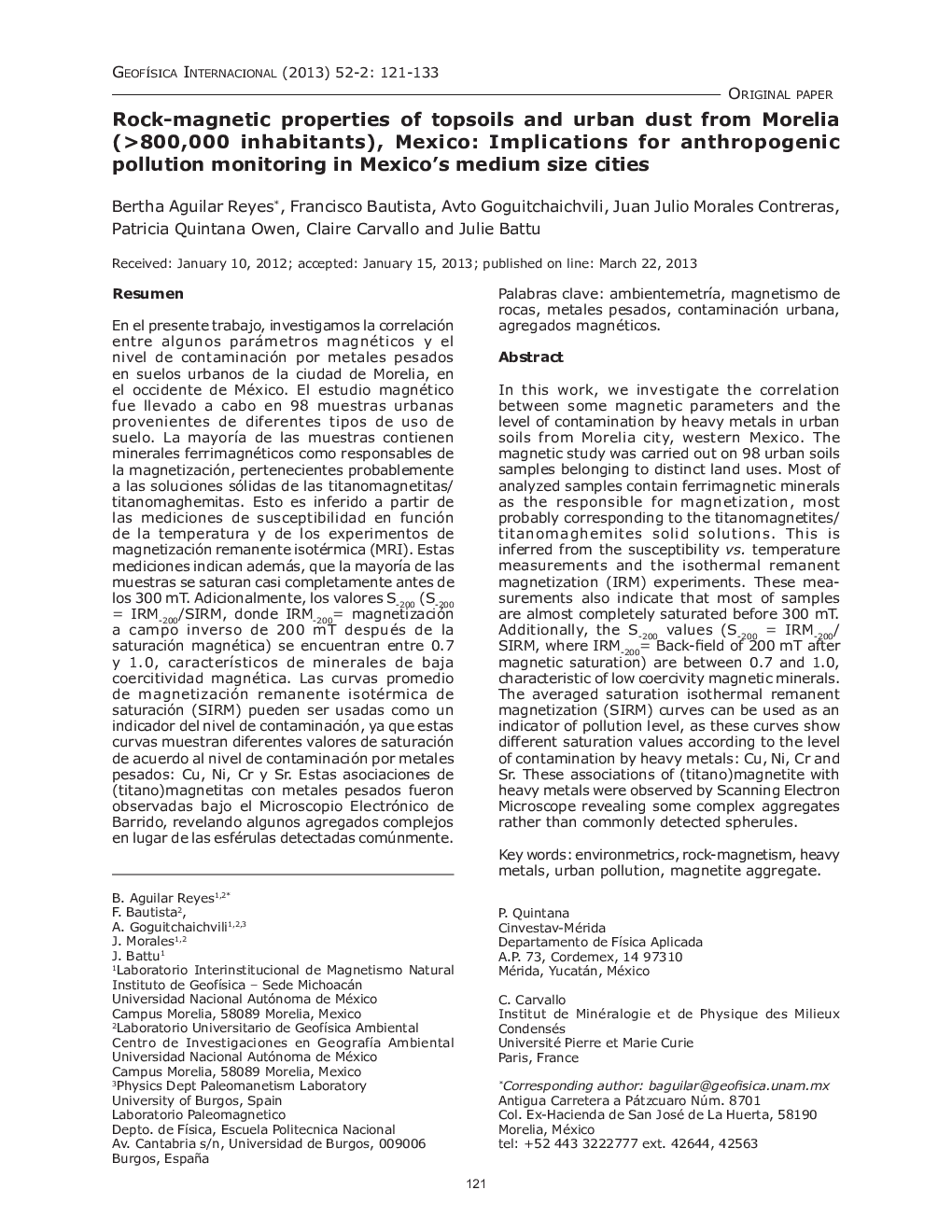 Rock-magnetic properties of topsoils and urban dust from Morelia (>800,000 inhabitants), Mexico: Implications for anthropogenic pollution monitoring in Mexico’s medium size cities