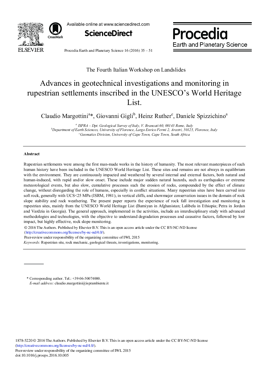 Advances in Geotechnical Investigations and Monitoring in Rupestrian Settlements Inscribed in the UNESCO's World Heritage List 