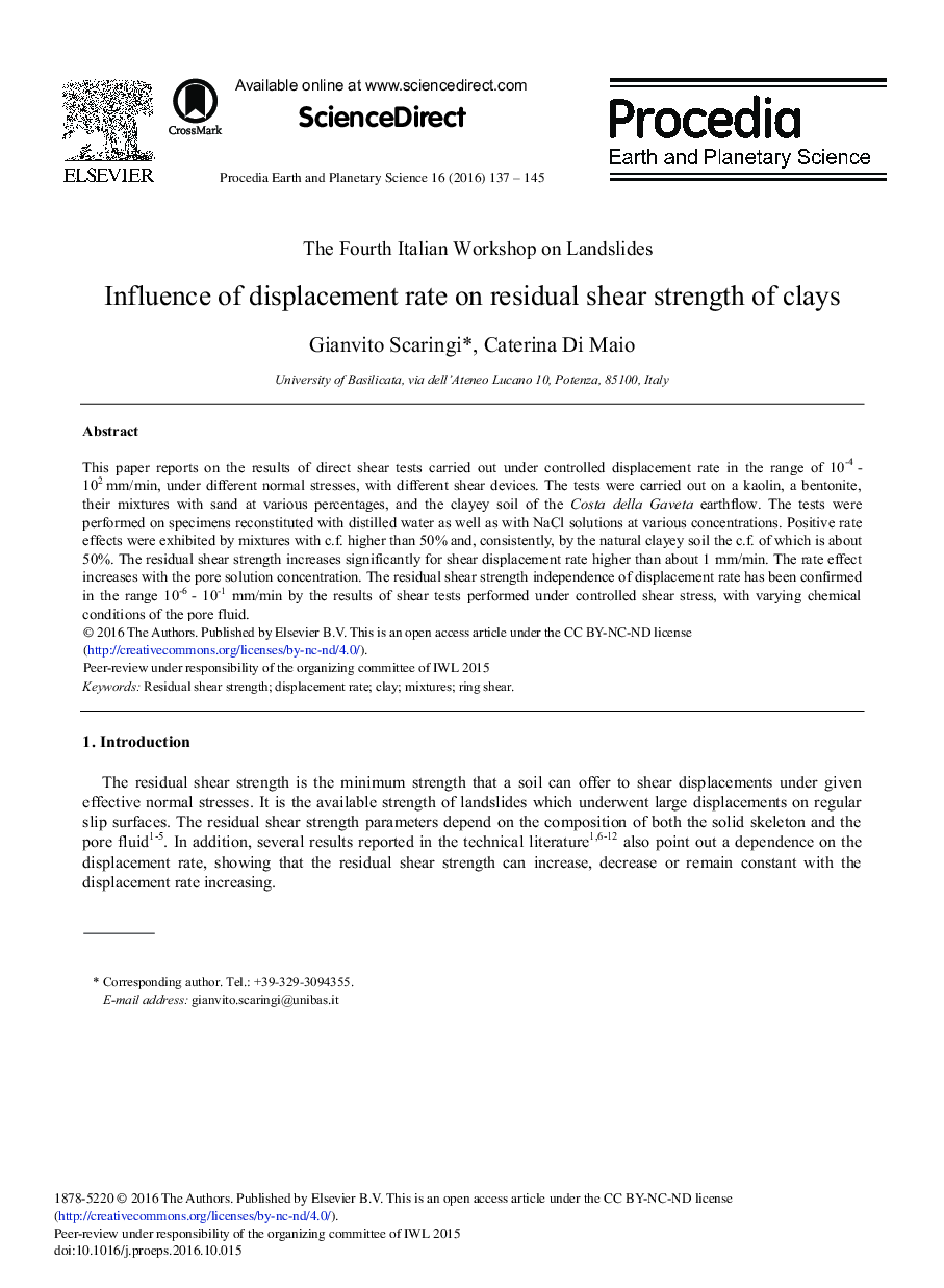 Influence of Displacement Rate on Residual Shear Strength of Clays 