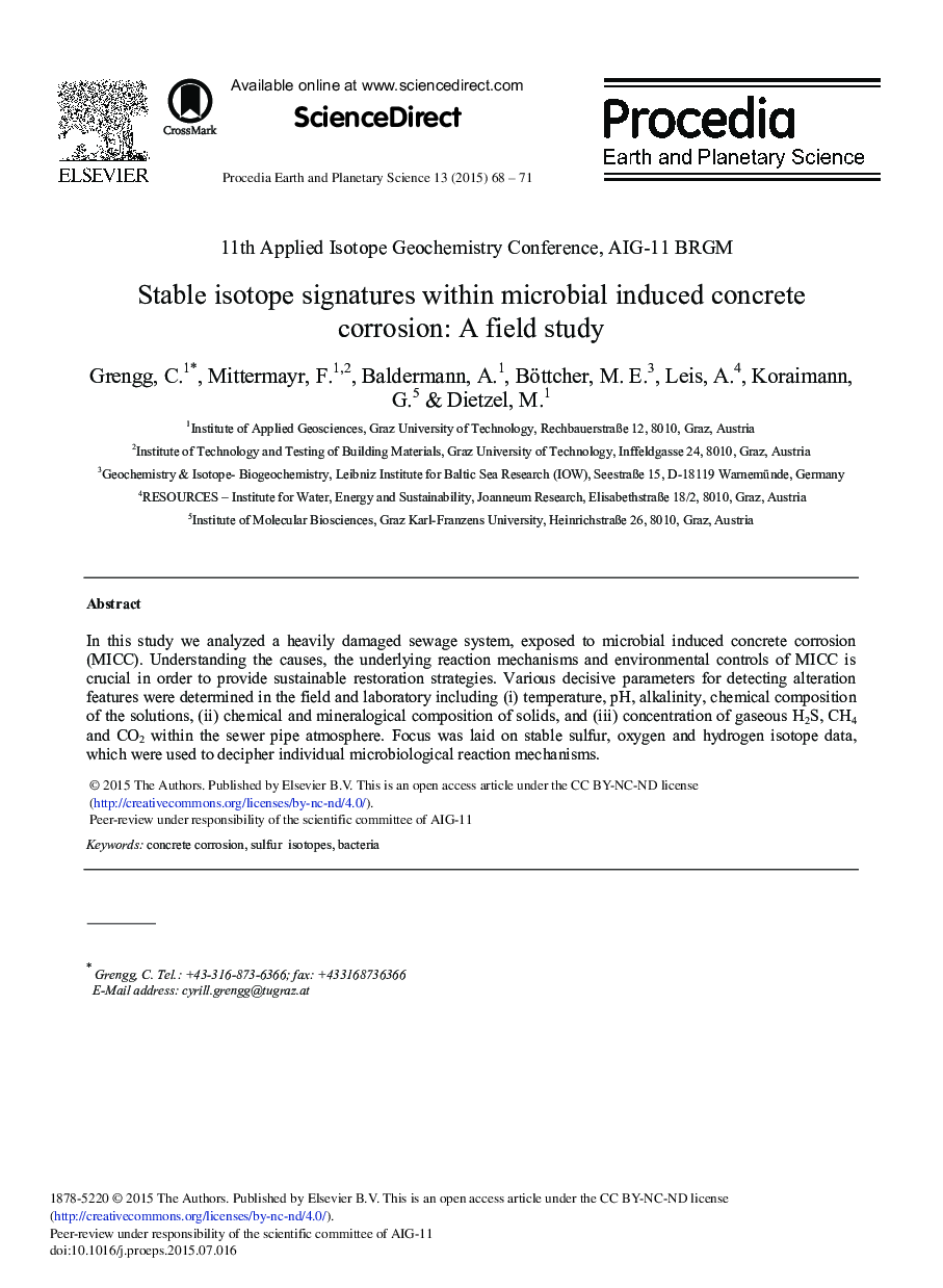 Stable Isotope Signatures within Microbial Induced Concrete Corrosion: A Field Study 