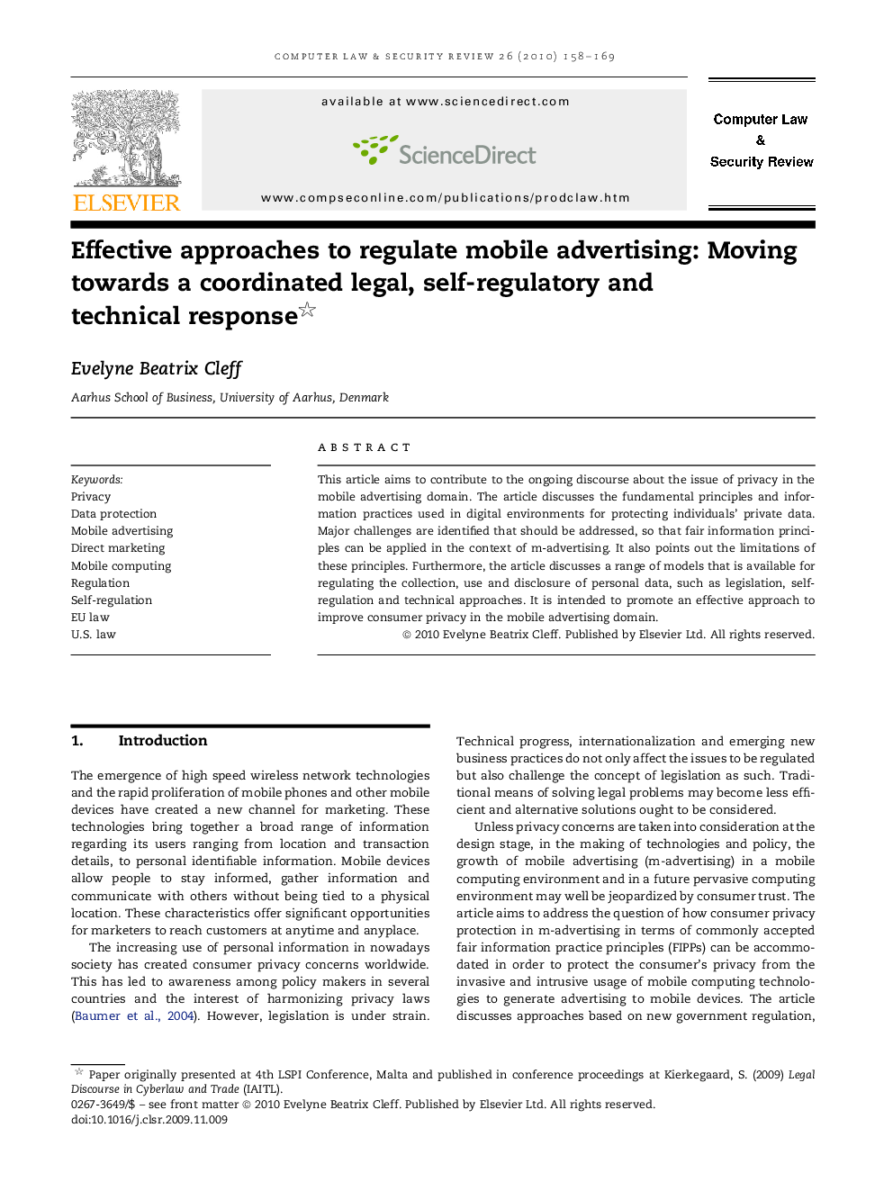 Effective approaches to regulate mobile advertising: Moving towards a coordinated legal, self-regulatory and technical response 