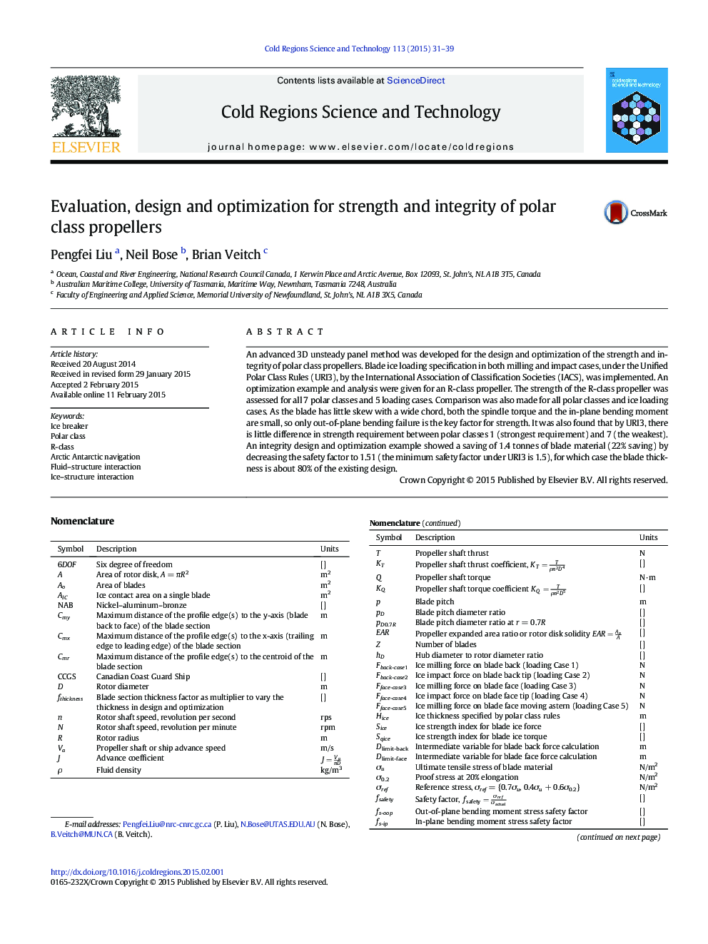 Evaluation, design and optimization for strength and integrity of polar class propellers