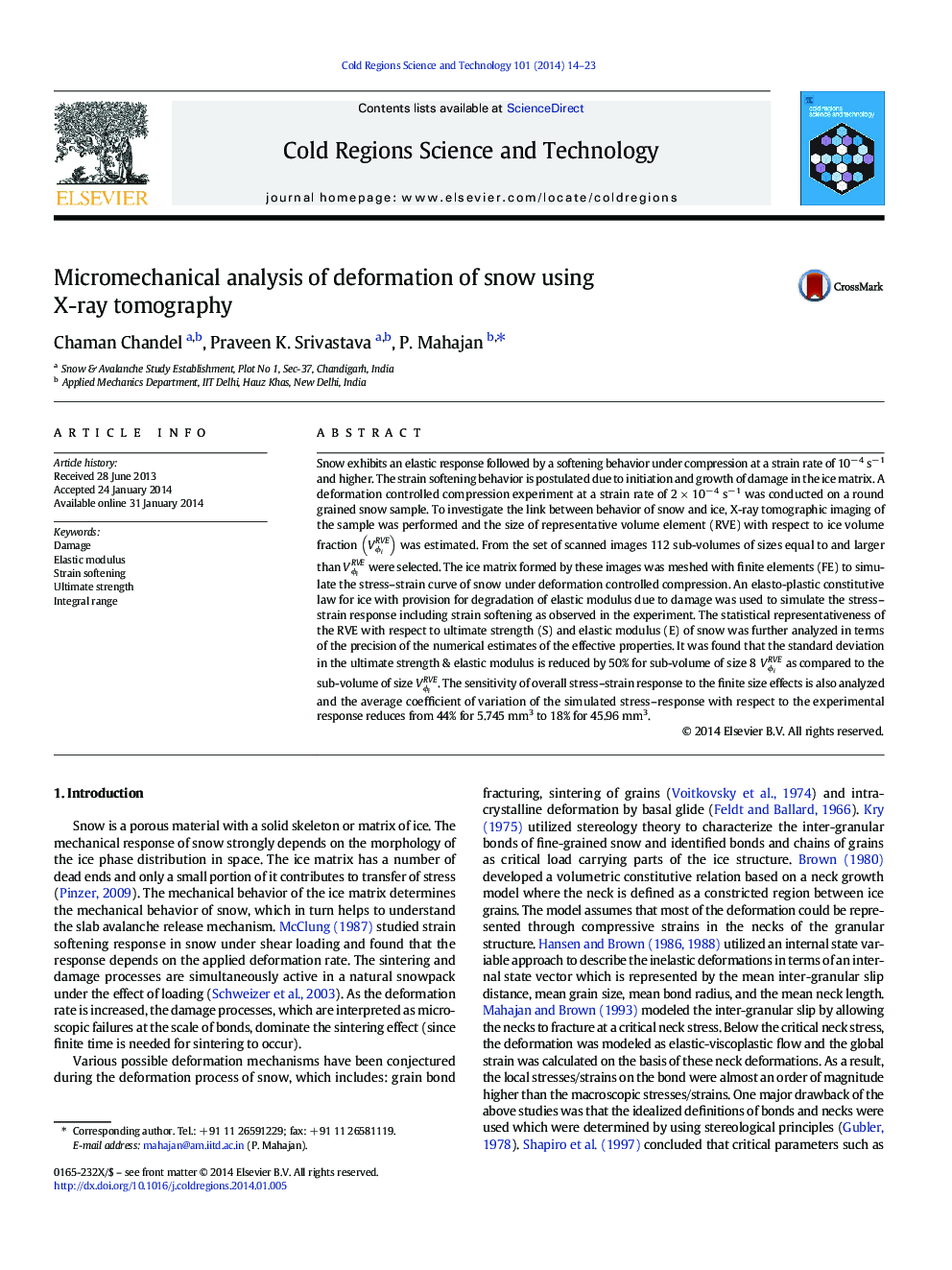 Micromechanical analysis of deformation of snow using X-ray tomography