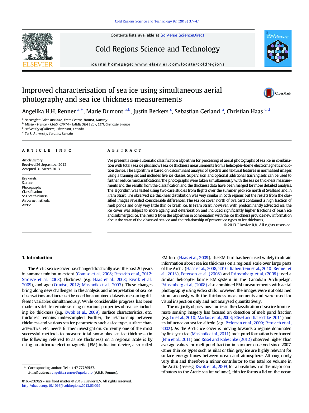 Improved characterisation of sea ice using simultaneous aerial photography and sea ice thickness measurements