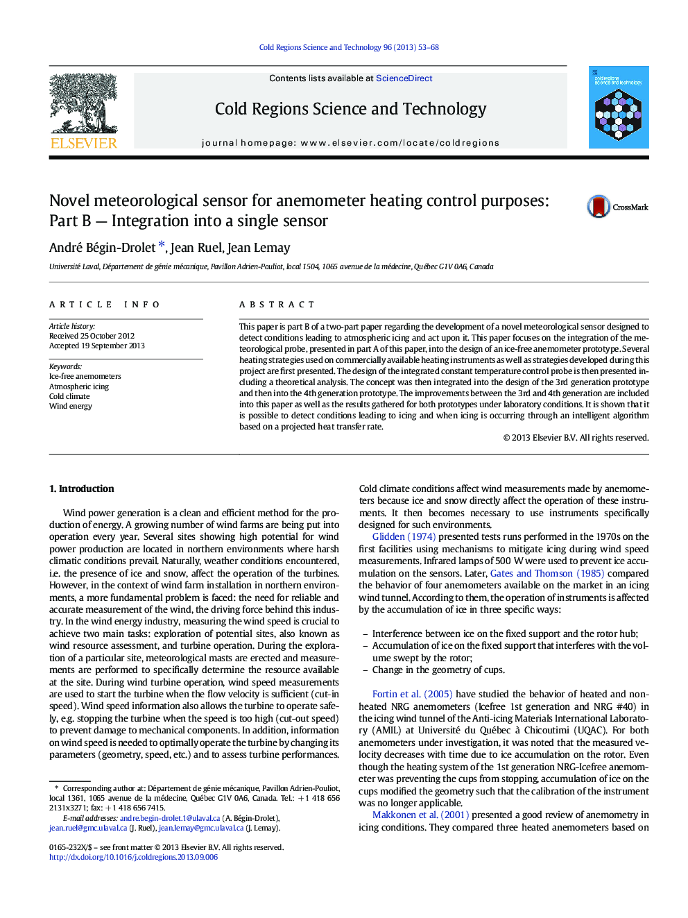 Novel meteorological sensor for anemometer heating control purposes: Part B — Integration into a single sensor