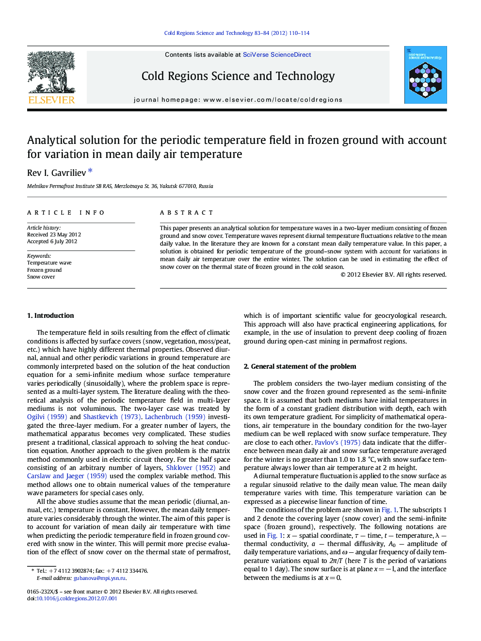 Analytical solution for the periodic temperature field in frozen ground with account for variation in mean daily air temperature