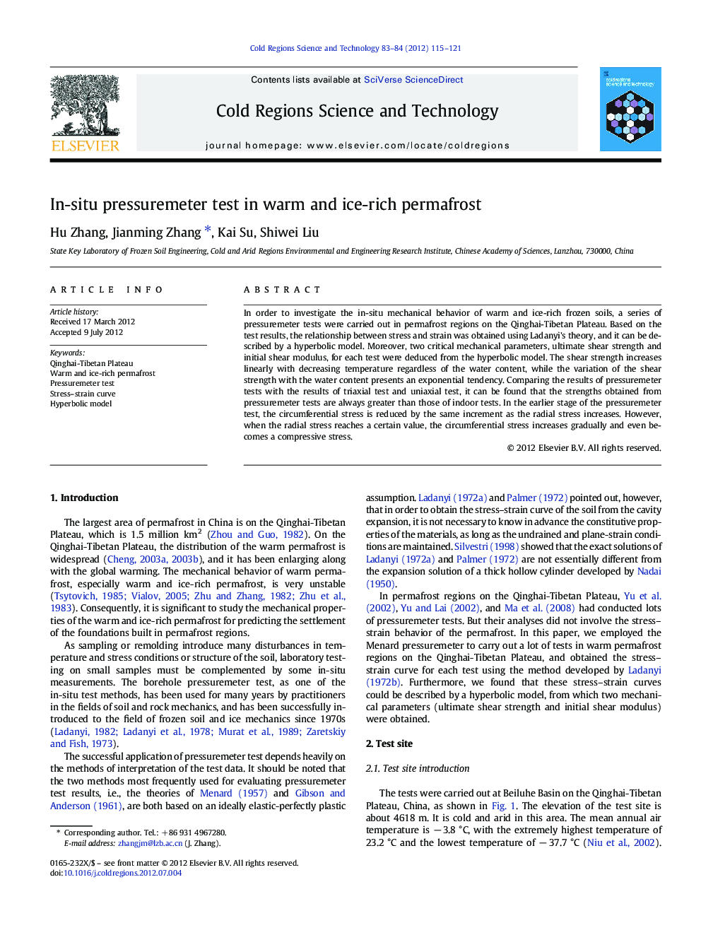 In-situ pressuremeter test in warm and ice-rich permafrost