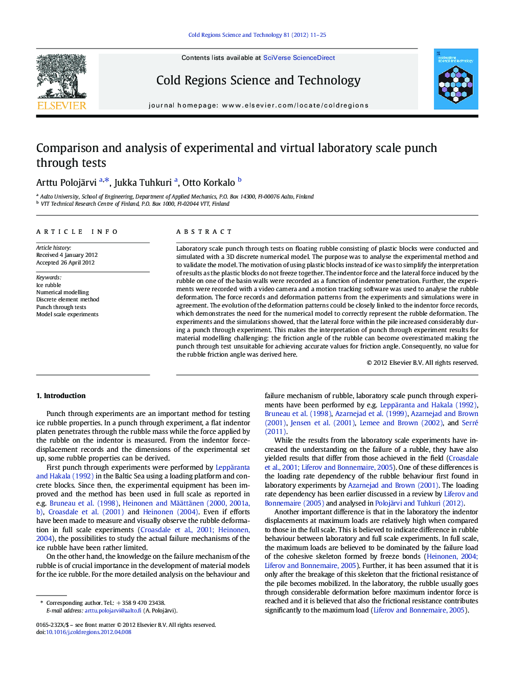 Comparison and analysis of experimental and virtual laboratory scale punch through tests