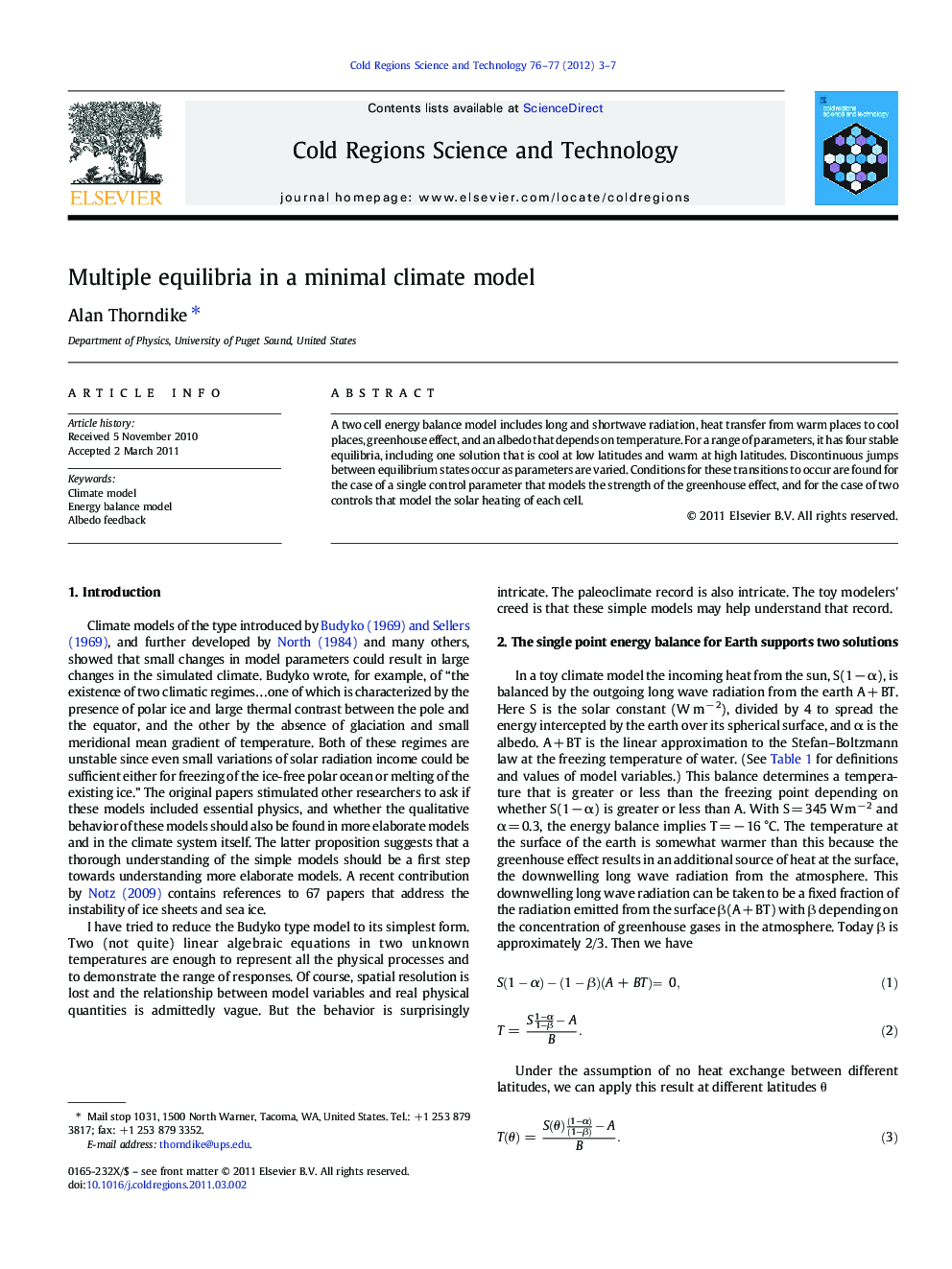 Multiple equilibria in a minimal climate model