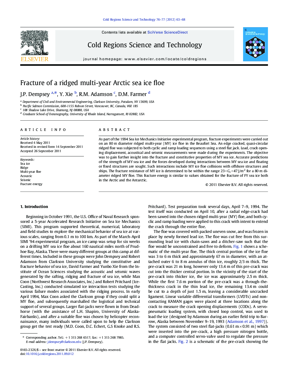 Fracture of a ridged multi-year Arctic sea ice floe