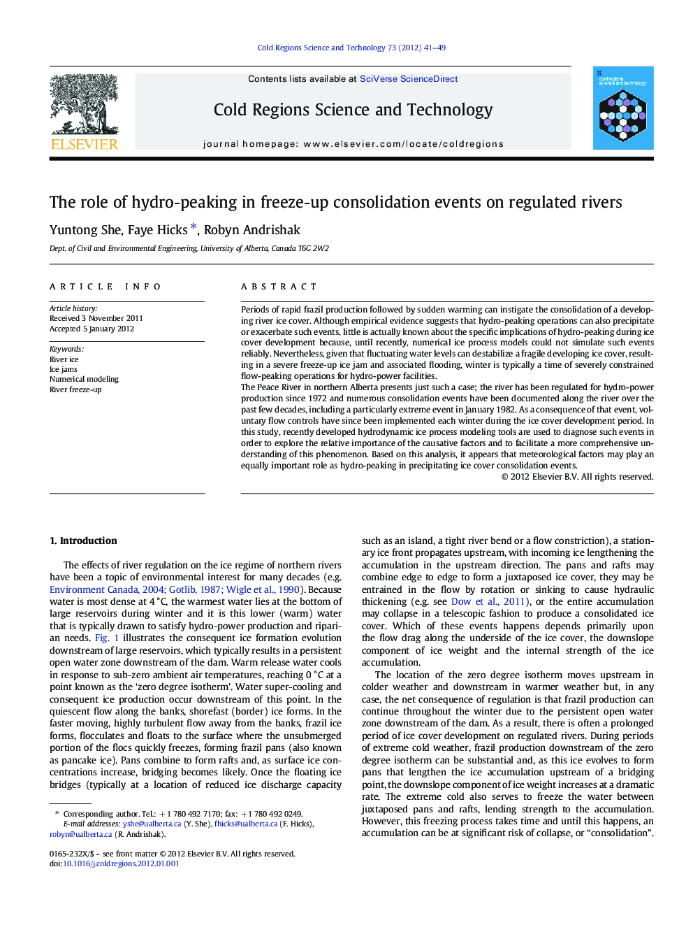 The role of hydro-peaking in freeze-up consolidation events on regulated rivers