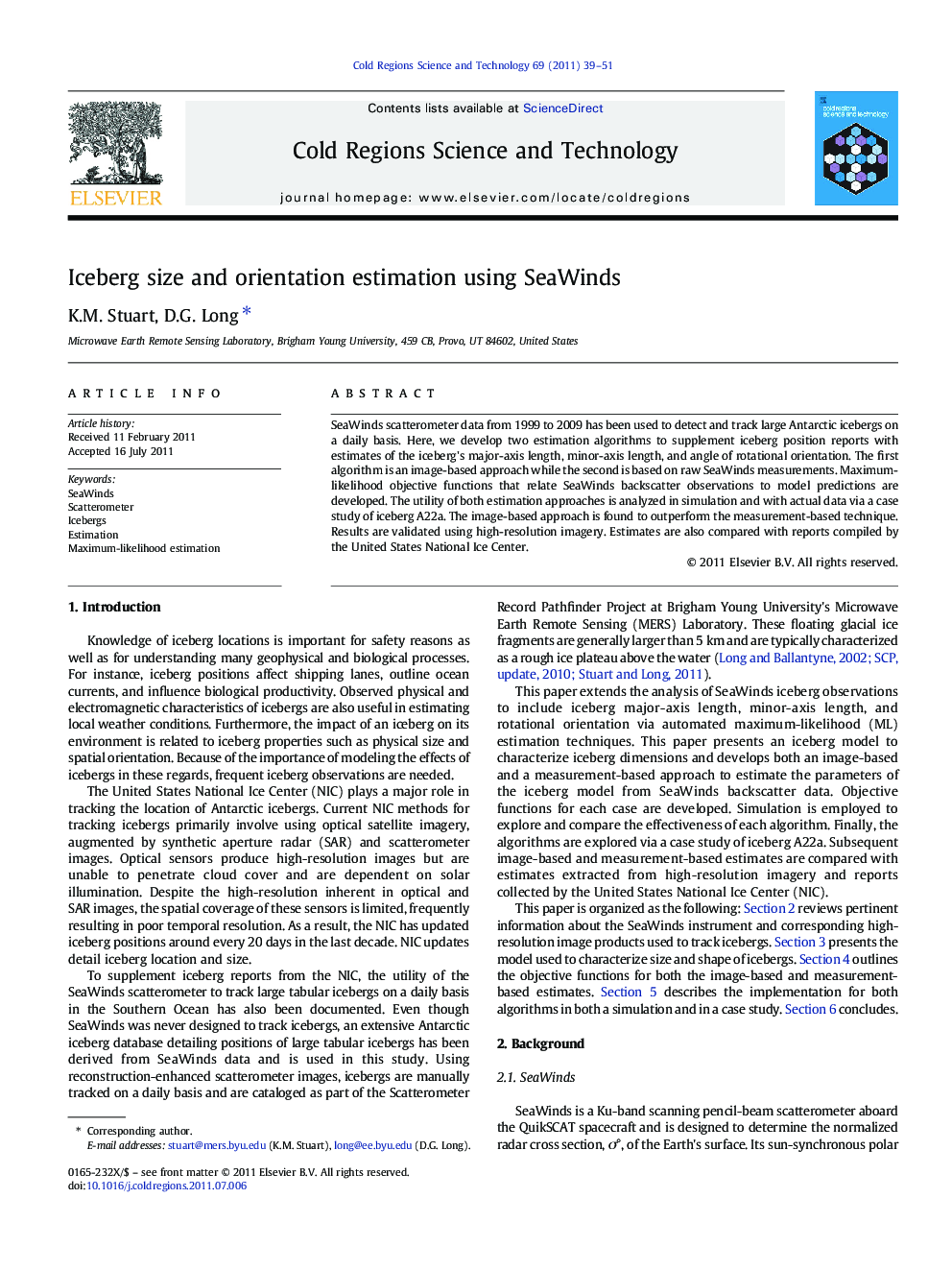 Iceberg size and orientation estimation using SeaWinds