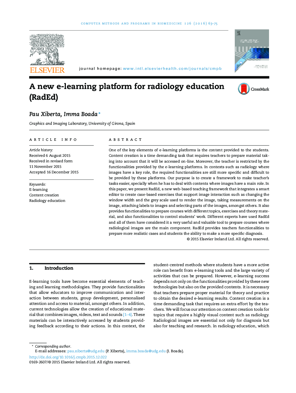 A new e-learning platform for radiology education (RadEd)