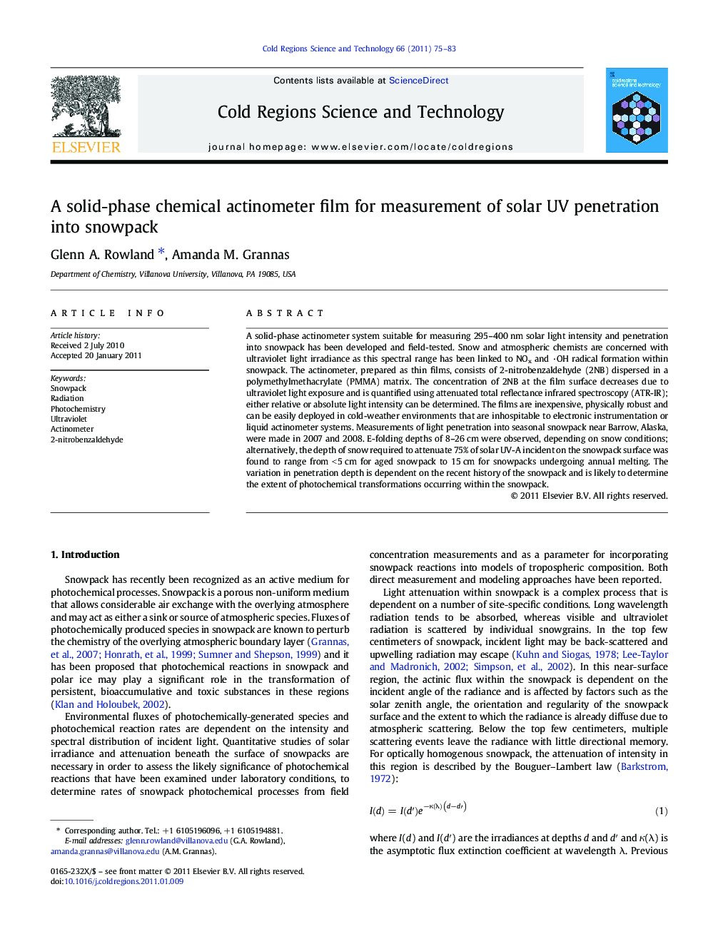 A solid-phase chemical actinometer film for measurement of solar UV penetration into snowpack