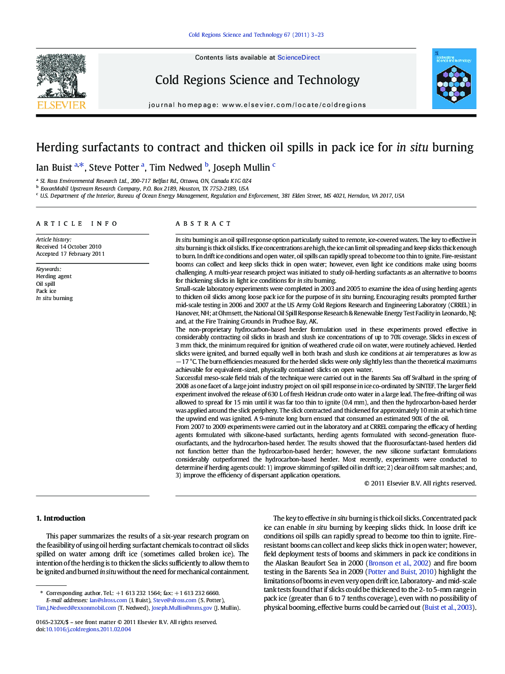 Herding surfactants to contract and thicken oil spills in pack ice for in situ burning