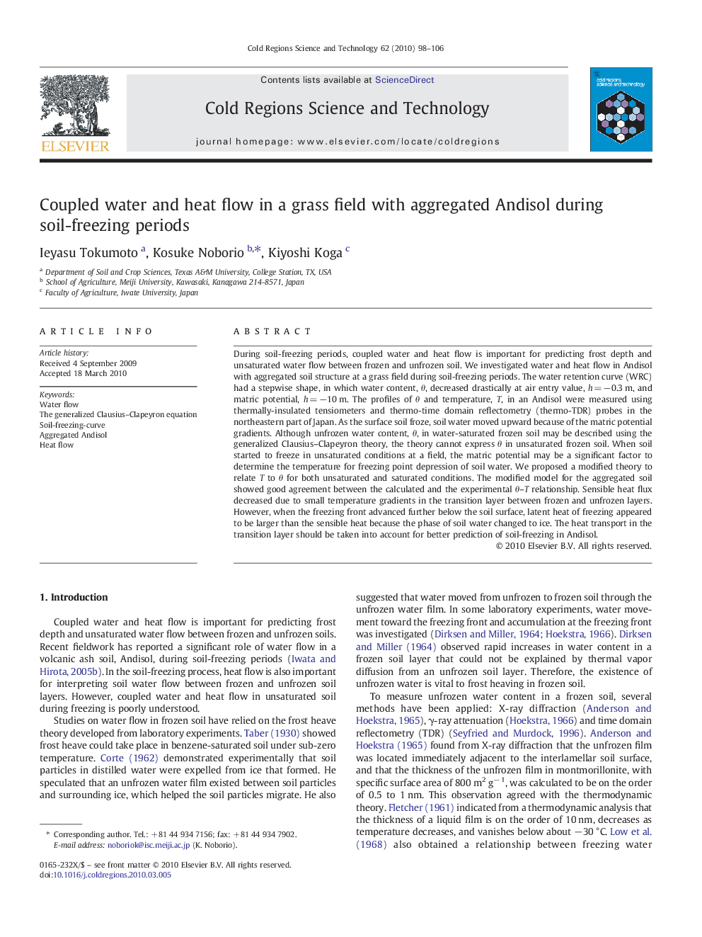 Coupled water and heat flow in a grass field with aggregated Andisol during soil-freezing periods