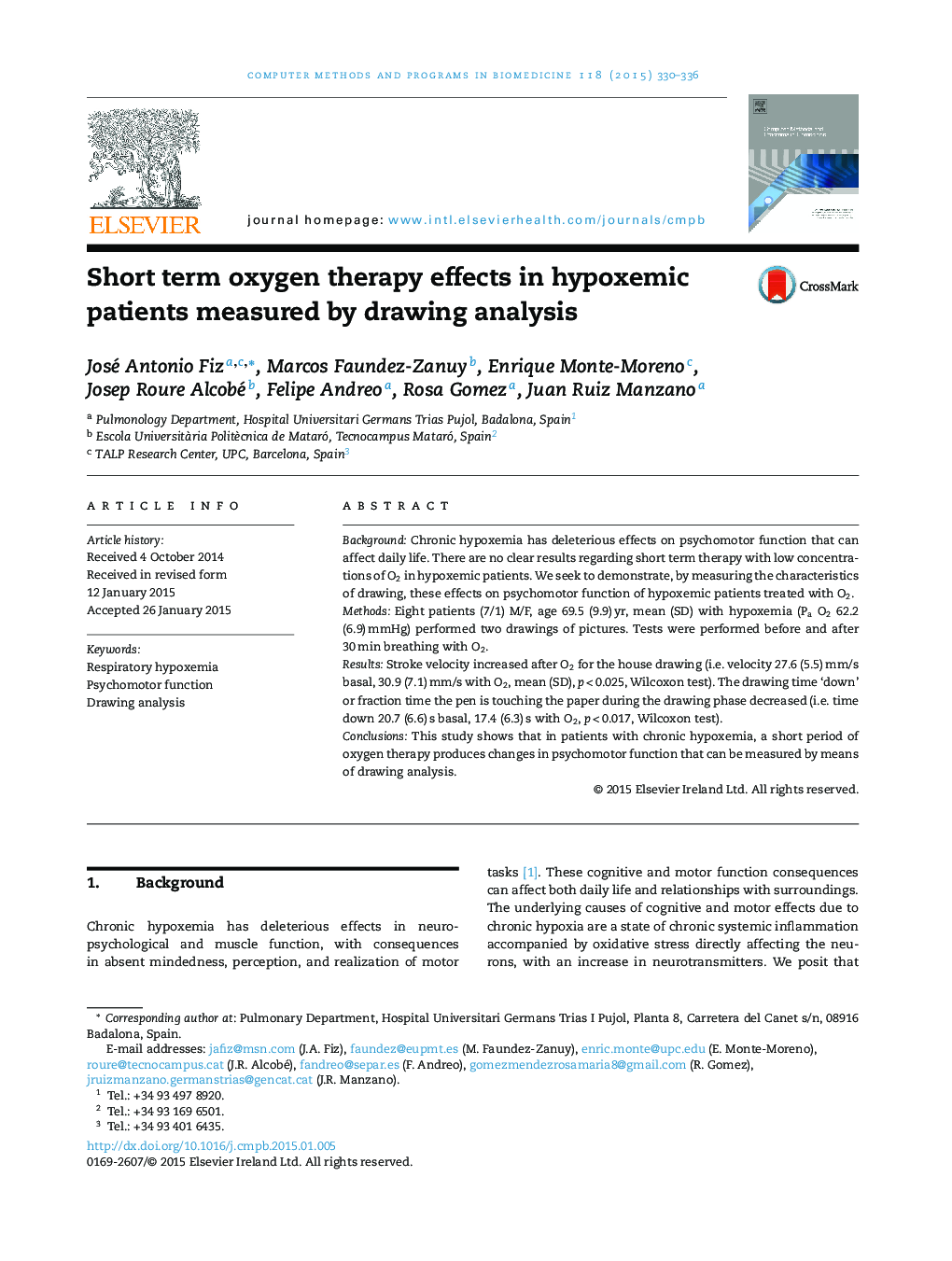 Short term oxygen therapy effects in hypoxemic patients measured by drawing analysis