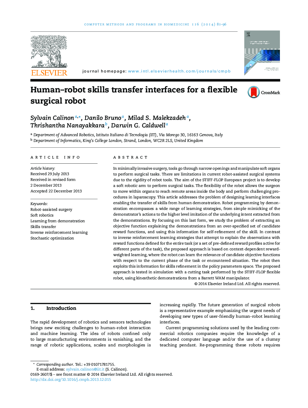 Human–robot skills transfer interfaces for a flexible surgical robot