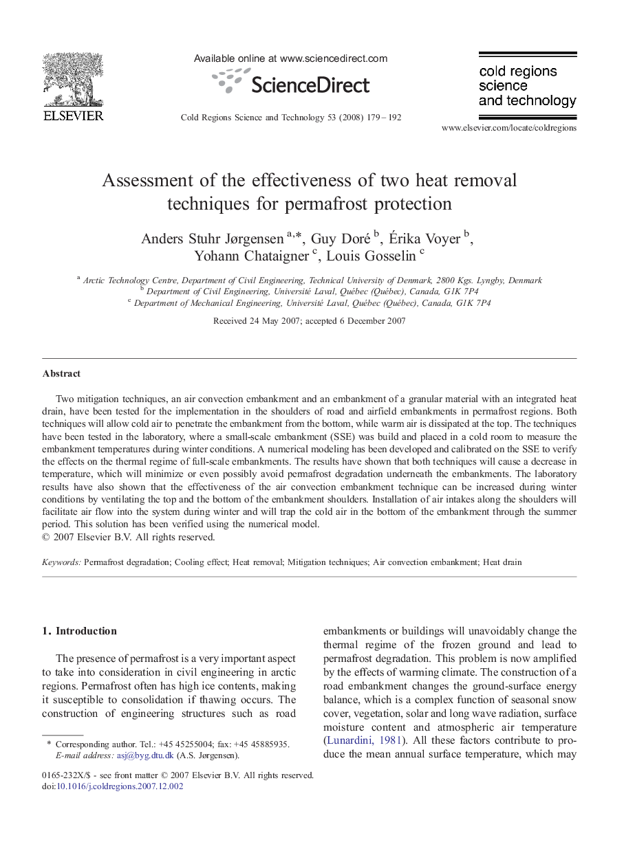 Assessment of the effectiveness of two heat removal techniques for permafrost protection