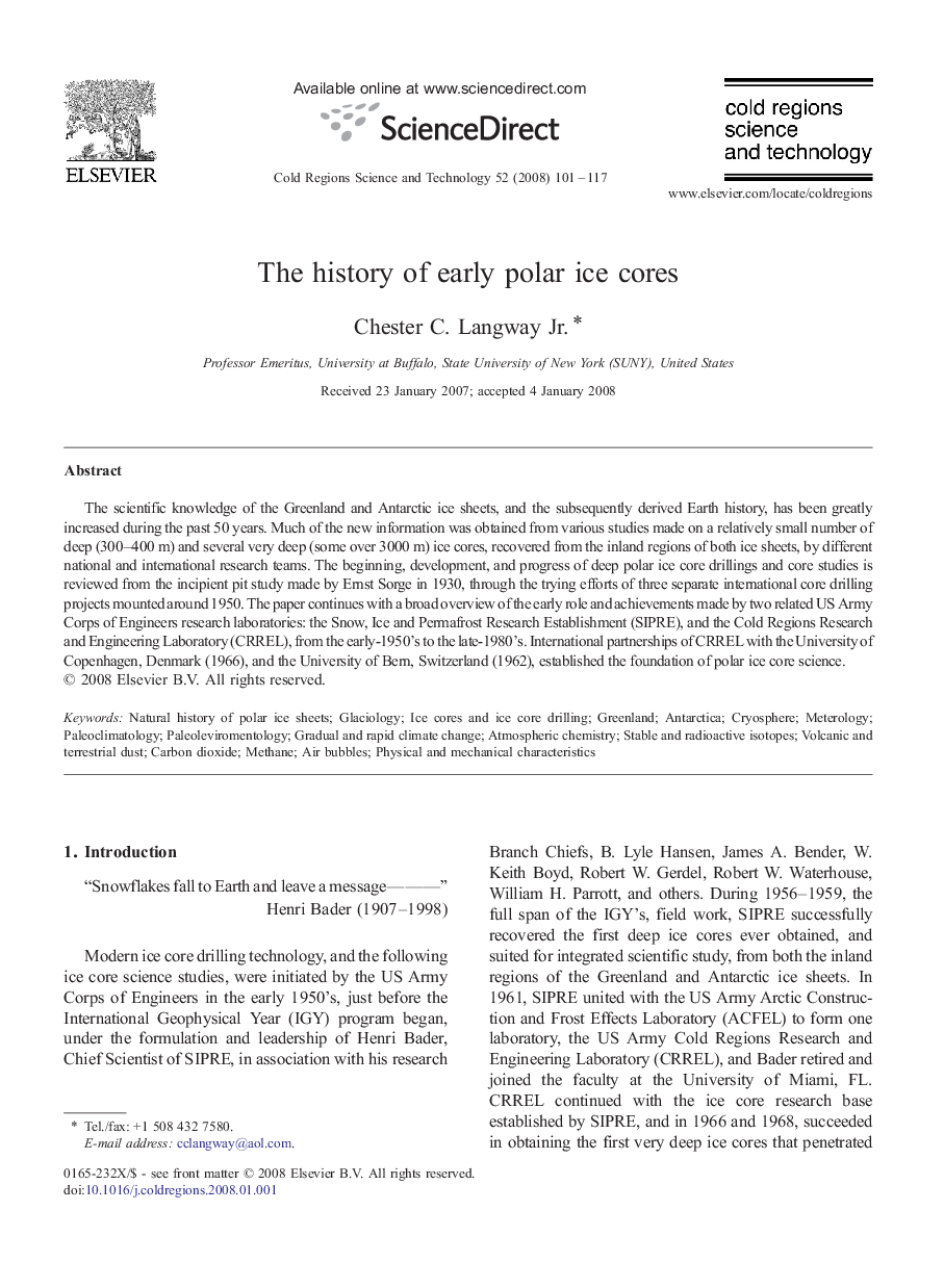 The history of early polar ice cores