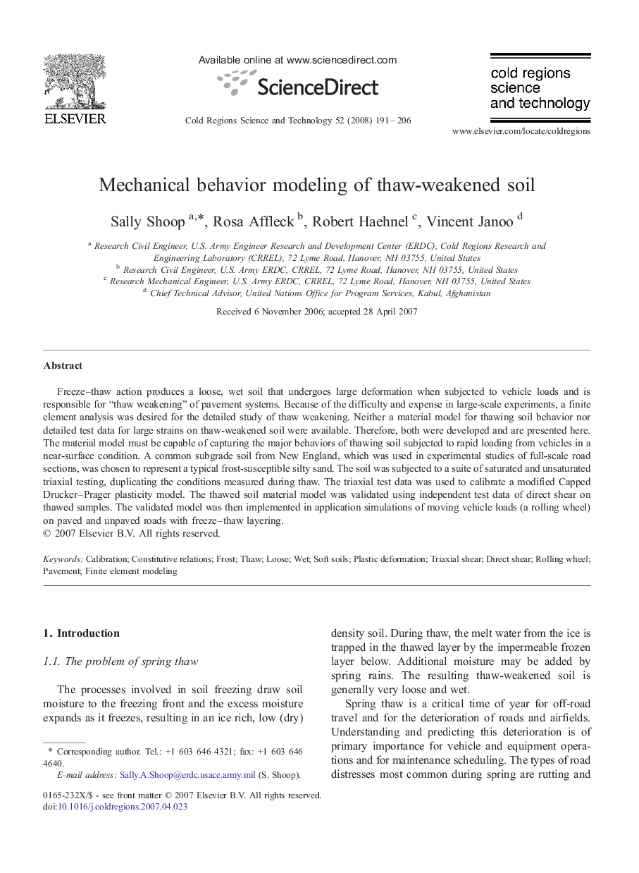 Mechanical behavior modeling of thaw-weakened soil