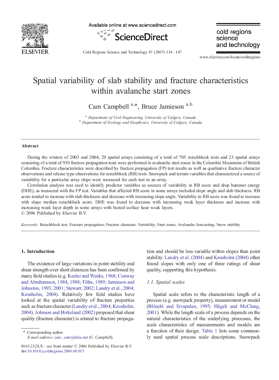 Spatial variability of slab stability and fracture characteristics within avalanche start zones