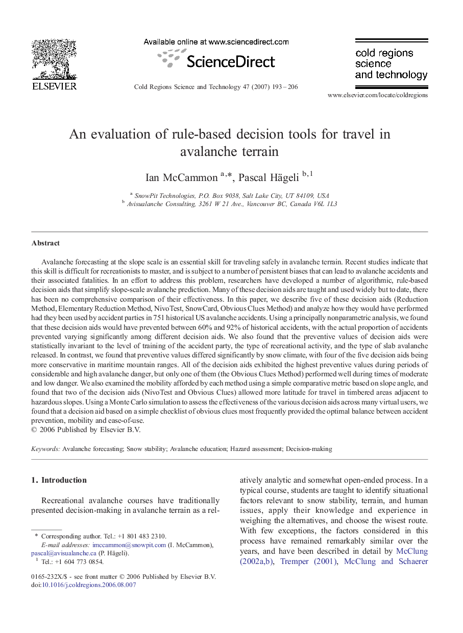 An evaluation of rule-based decision tools for travel in avalanche terrain