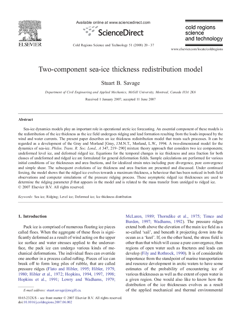 Two-component sea-ice thickness redistribution model