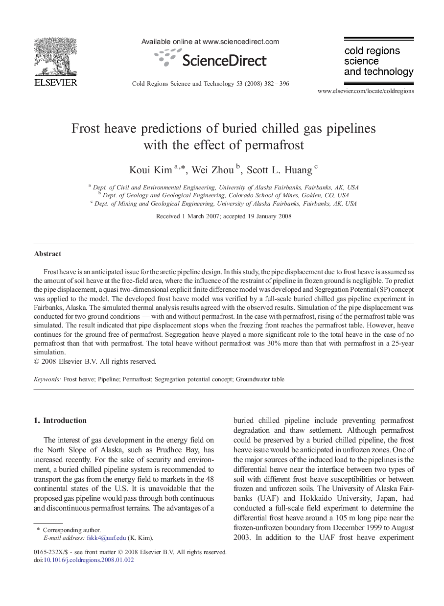 Frost heave predictions of buried chilled gas pipelines with the effect of permafrost