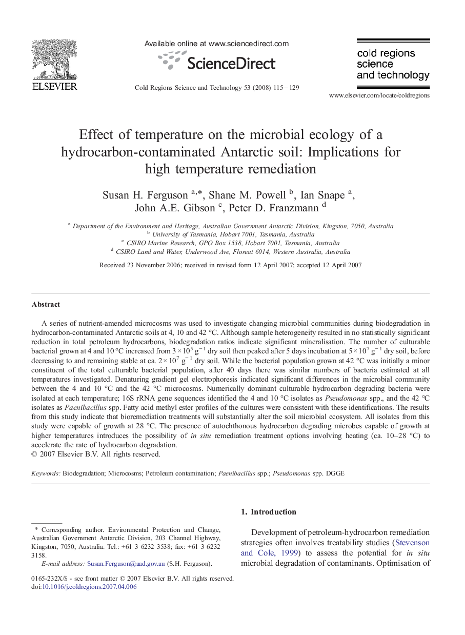 Effect of temperature on the microbial ecology of a hydrocarbon-contaminated Antarctic soil: Implications for high temperature remediation