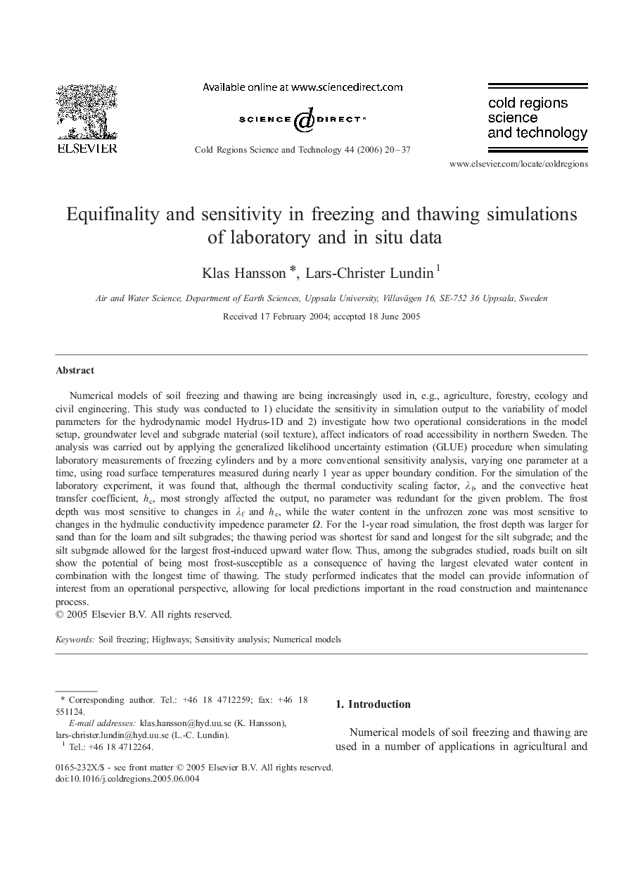 Equifinality and sensitivity in freezing and thawing simulations of laboratory and in situ data