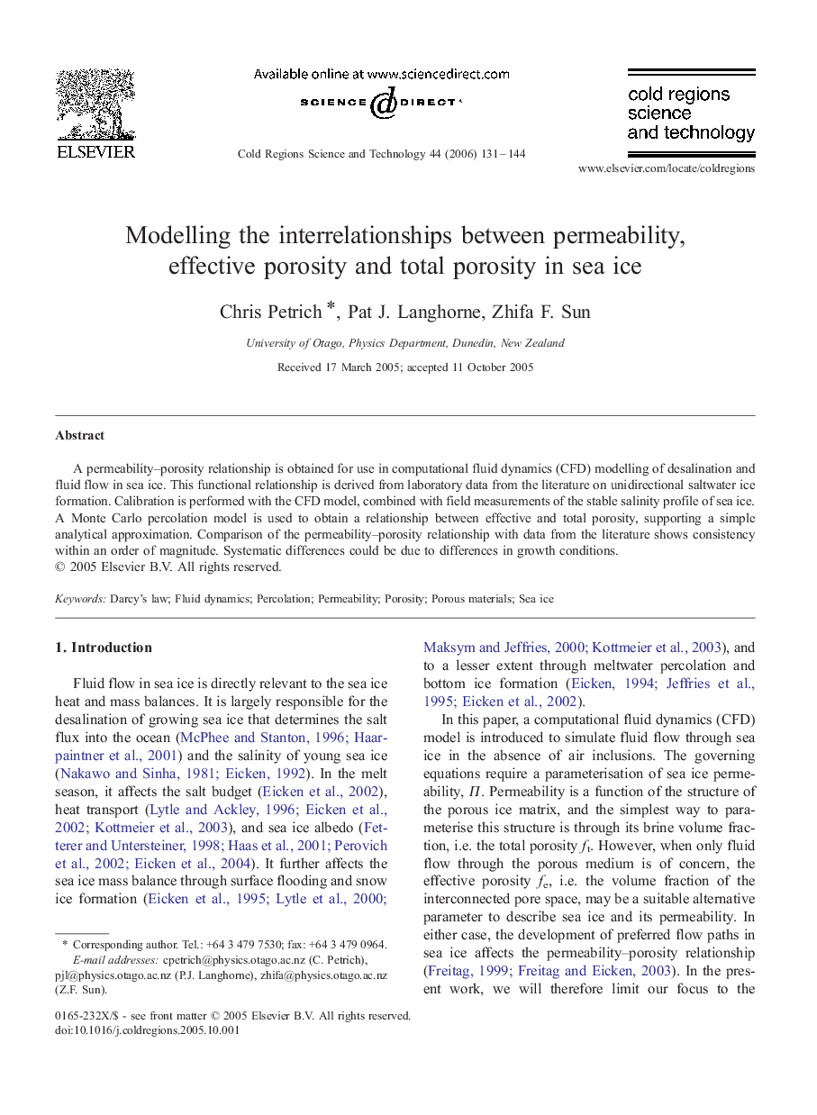 Modelling the interrelationships between permeability, effective porosity and total porosity in sea ice