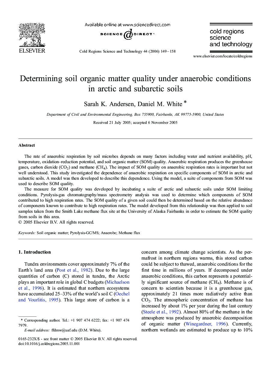 Determining soil organic matter quality under anaerobic conditions in arctic and subarctic soils