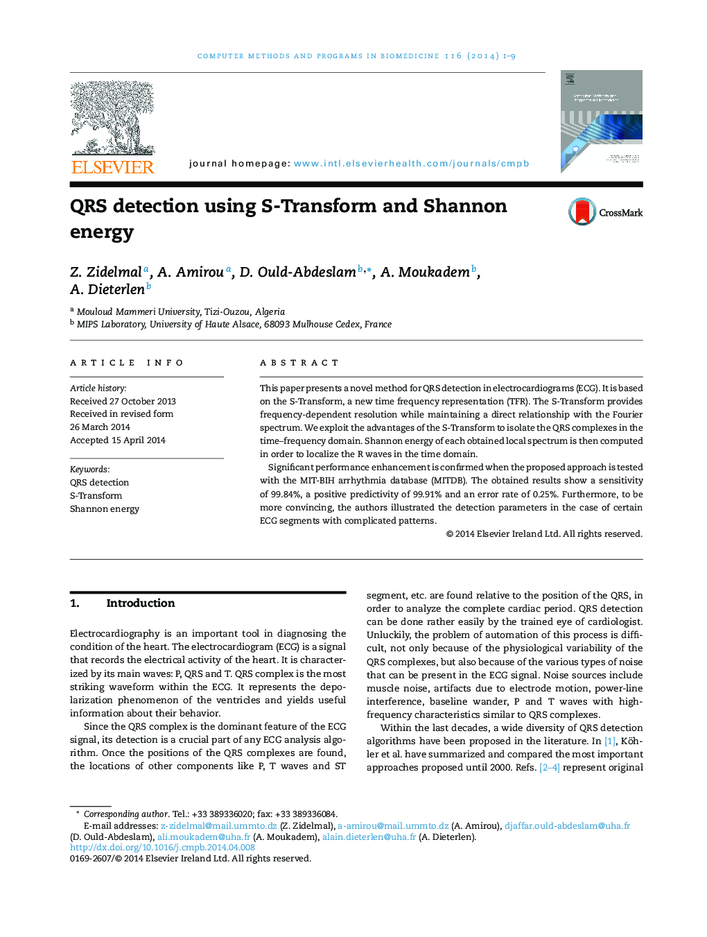 QRS detection using S-Transform and Shannon energy