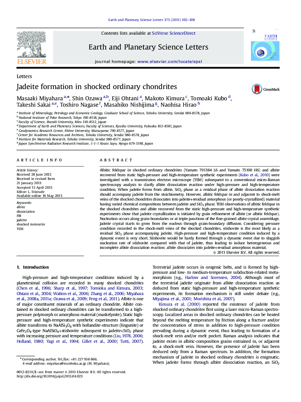 Jadeite formation in shocked ordinary chondrites