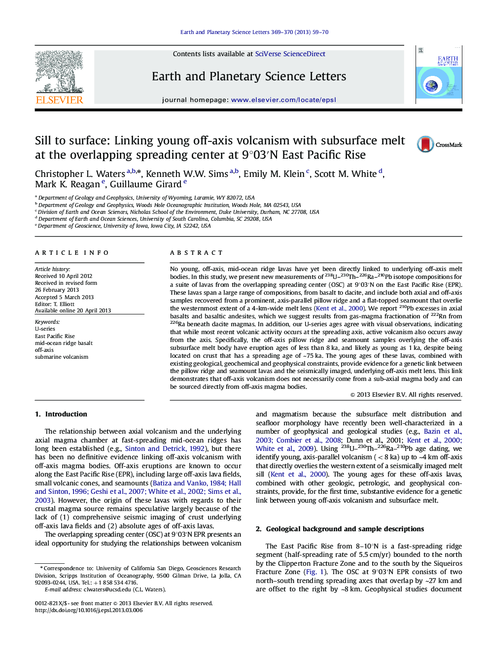 Sill to surface: Linking young off-axis volcanism with subsurface melt at the overlapping spreading center at 9°03′N East Pacific Rise