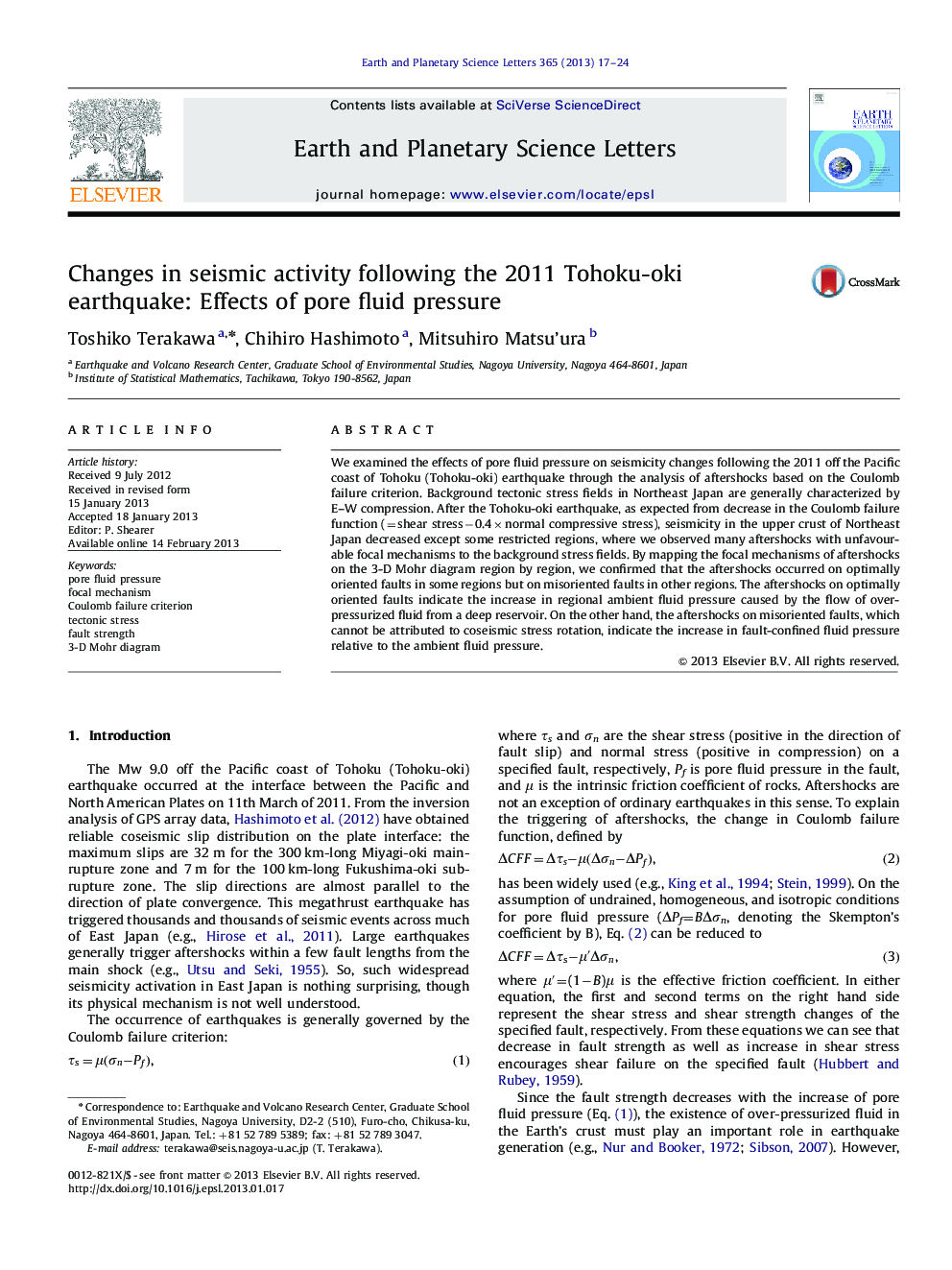 Changes in seismic activity following the 2011 Tohoku-oki earthquake: Effects of pore fluid pressure