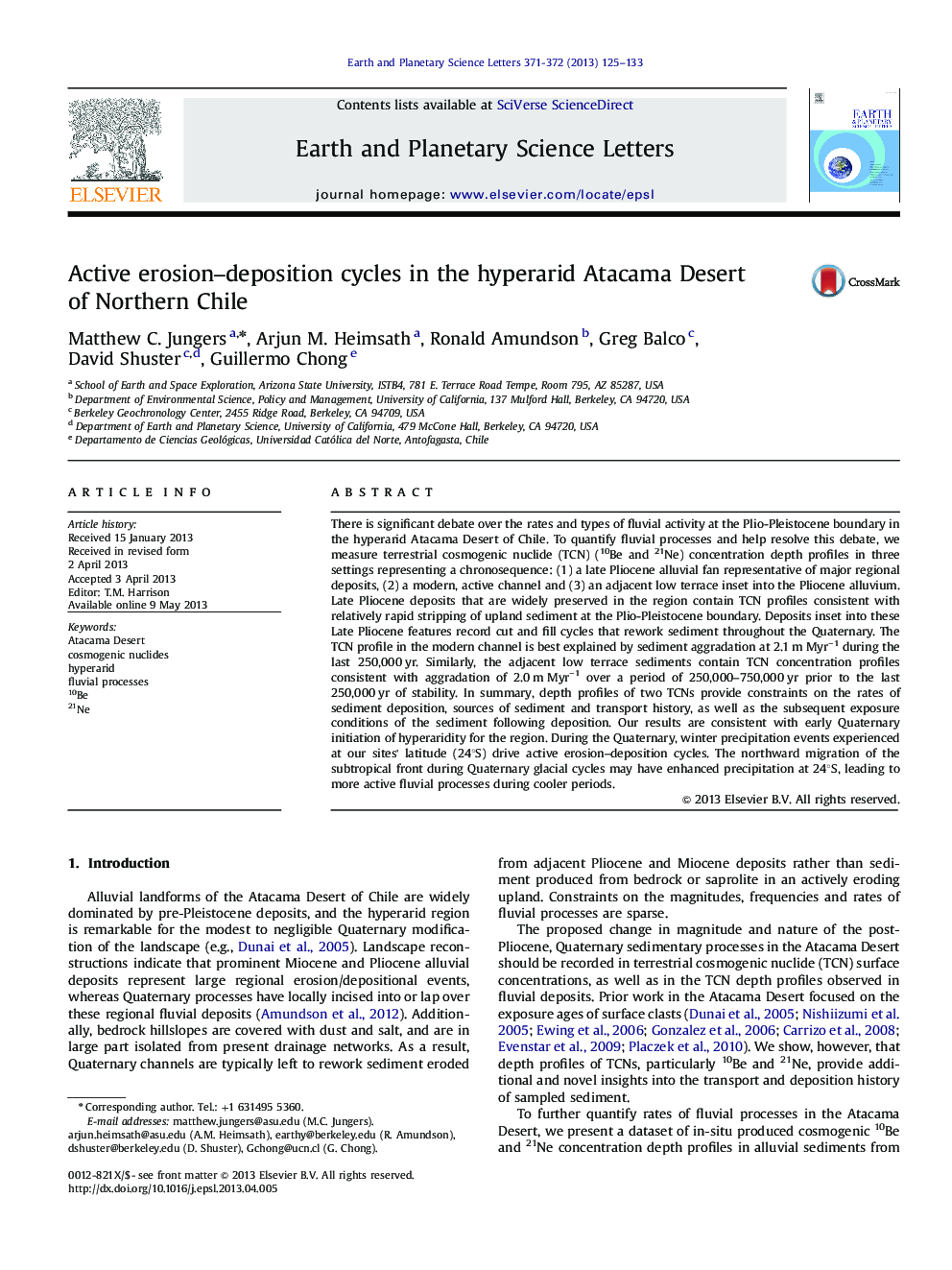 Active erosion–deposition cycles in the hyperarid Atacama Desert of Northern Chile