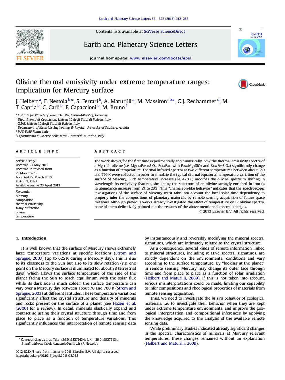 Olivine thermal emissivity under extreme temperature ranges: Implication for Mercury surface