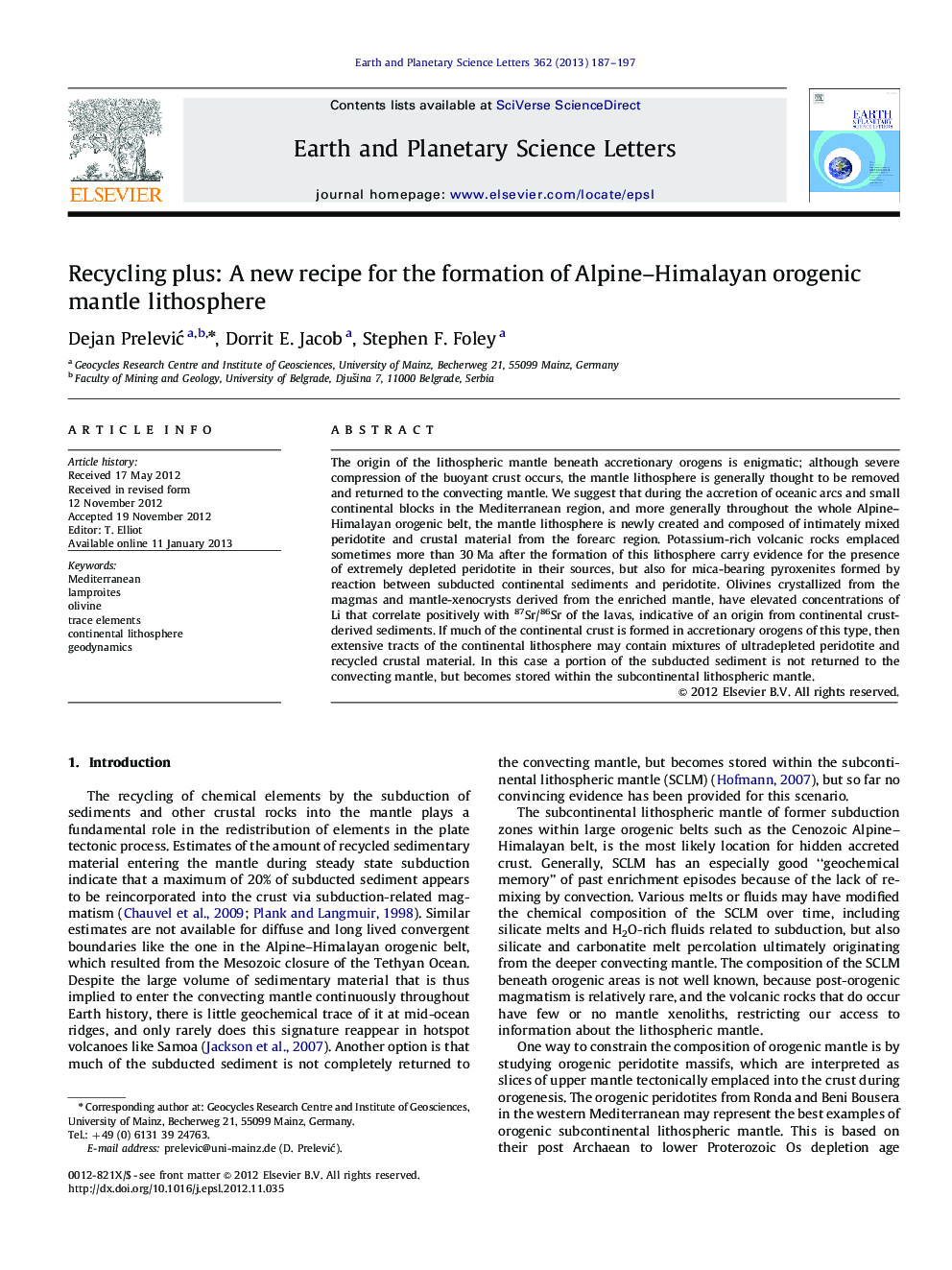 Recycling plus: A new recipe for the formation of Alpine–Himalayan orogenic mantle lithosphere