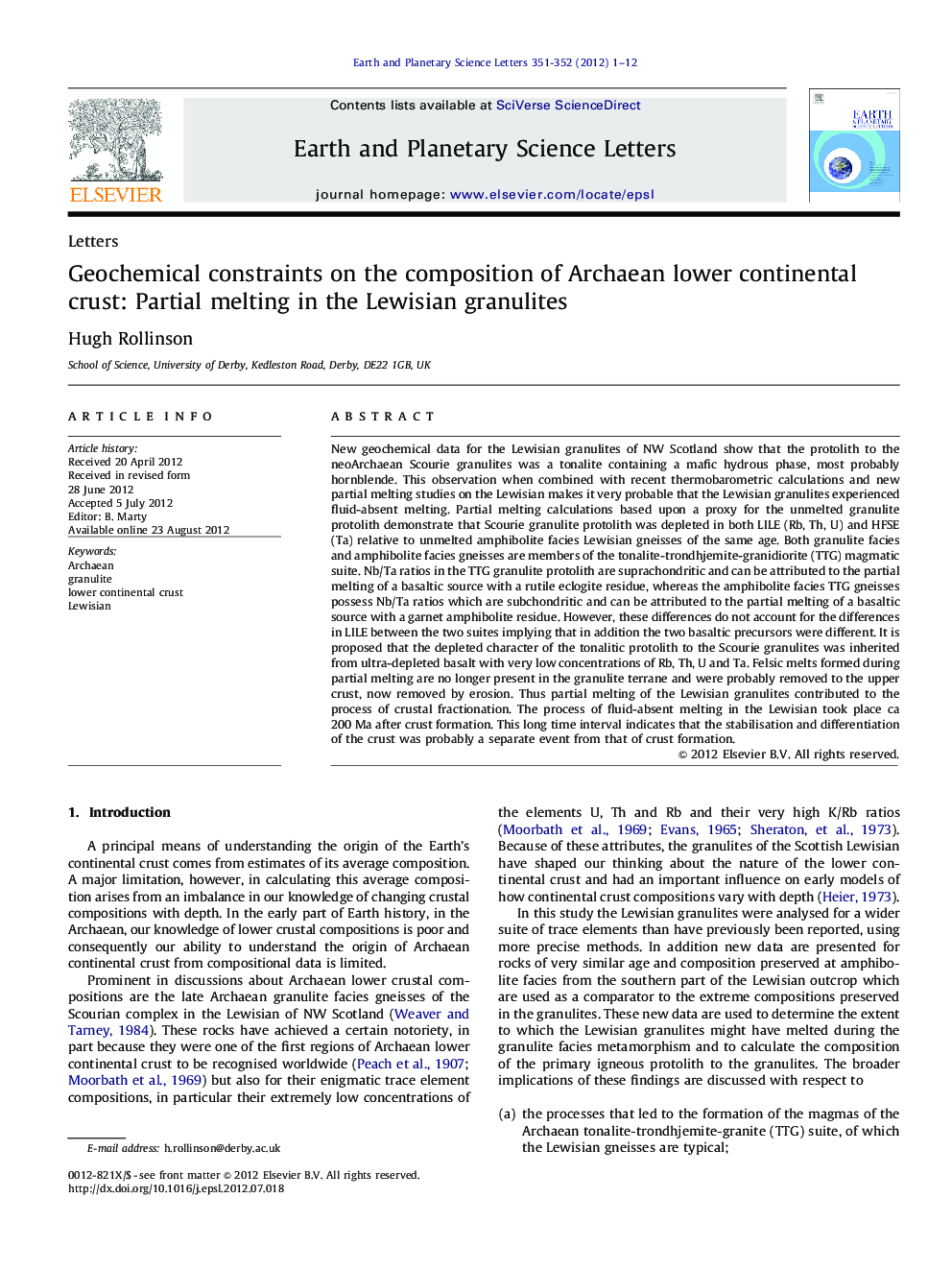 Geochemical constraints on the composition of Archaean lower continental crust: Partial melting in the Lewisian granulites